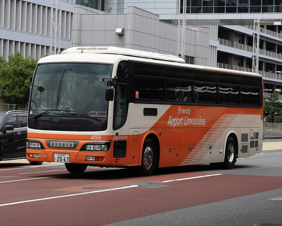 Orange and white Airport Limousine bus at Haneda Airport Terminal 2