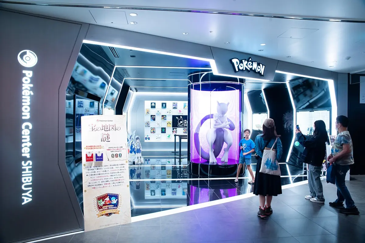 Storefront of Pokémon Center Shibuya with its black and white entrance