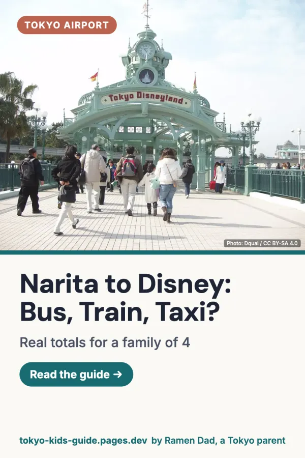 Pinterest pin: Narita to Tokyo Disneyland: Bus vs Train vs Taxi for Families