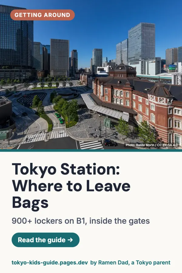 Pinterest pin: Tokyo Station With Kids: Elevators, Lockers and Where to Wait